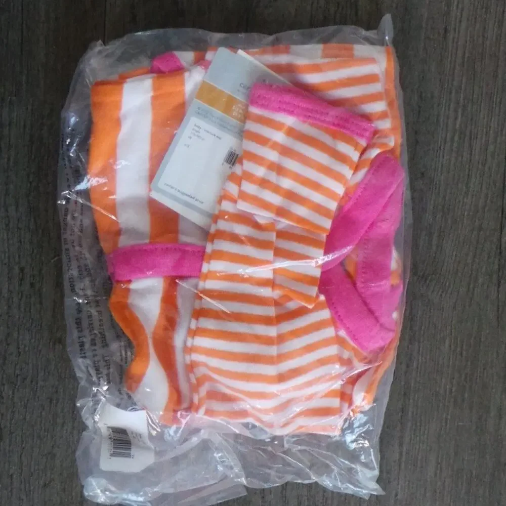 Carter's Striped Bodysuit Crab Design‎ Girls NB Orange Pink Outfit Sleep & Play